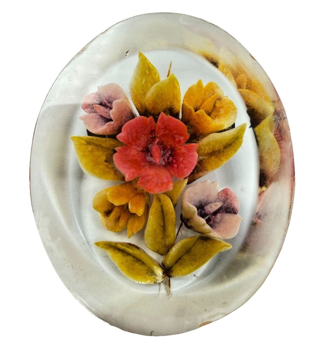 Vintage Reverse Carved Lucite Floral Brooch Oval Resin Flower Pin 1940s